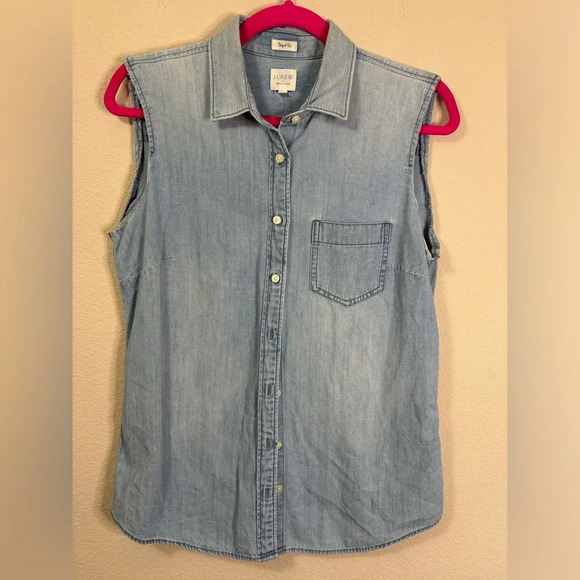J. Crew Perfect Fit Denim Sleeveless Button Down - Picture 1 of 5